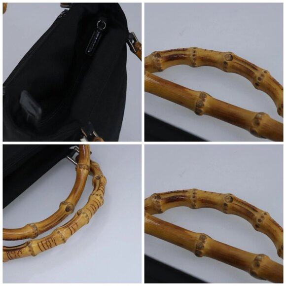 GUCCI Bamboo Hand Bag Nylon 2way Black Silver Auth 99165 - Picture 16 of 16